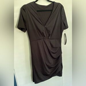 LYANER Women’s V NeckShort Sleeve Black Mini Dress, L